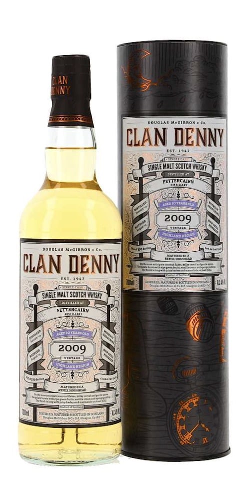 Clan Denny - Craiggellachie 10y Single malt Whisky, Flaske og Gaverør