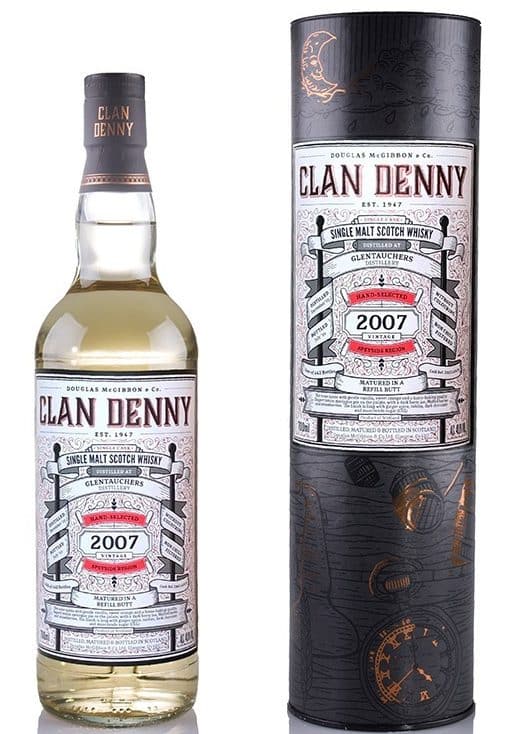 Glentauchers, Clan Denny, 12 YO 2007 Whisky, Flaske og Gaverør